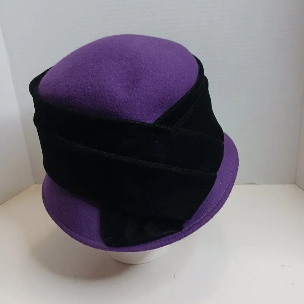 Vintage Da-Me Made in Italy Women's Purple Black Wool Pillbox Hat - Picture 11 of 11
